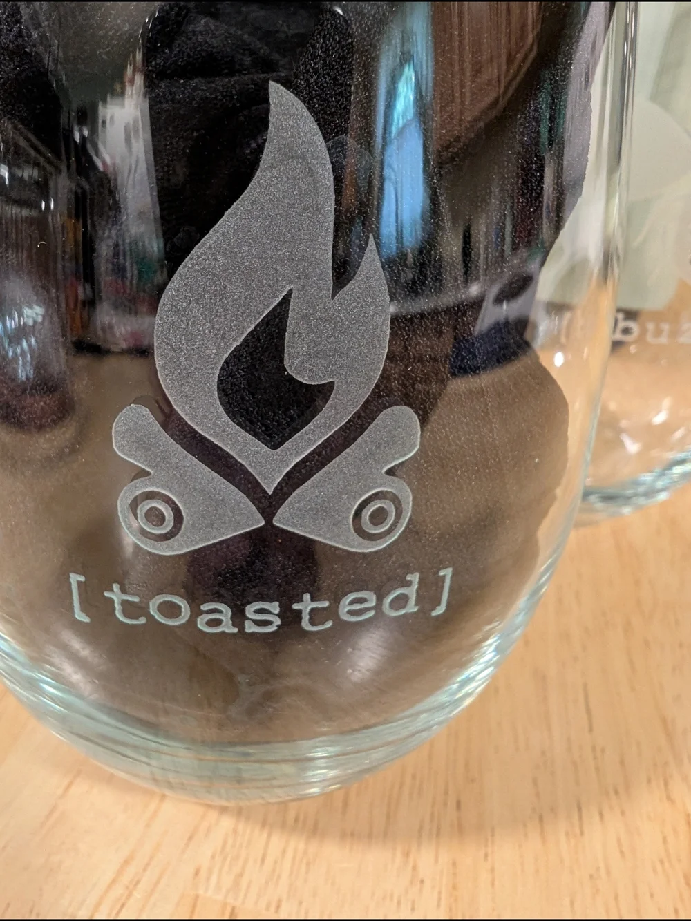 Clear Etched Stemless Glasses Set with Drinking Motifs